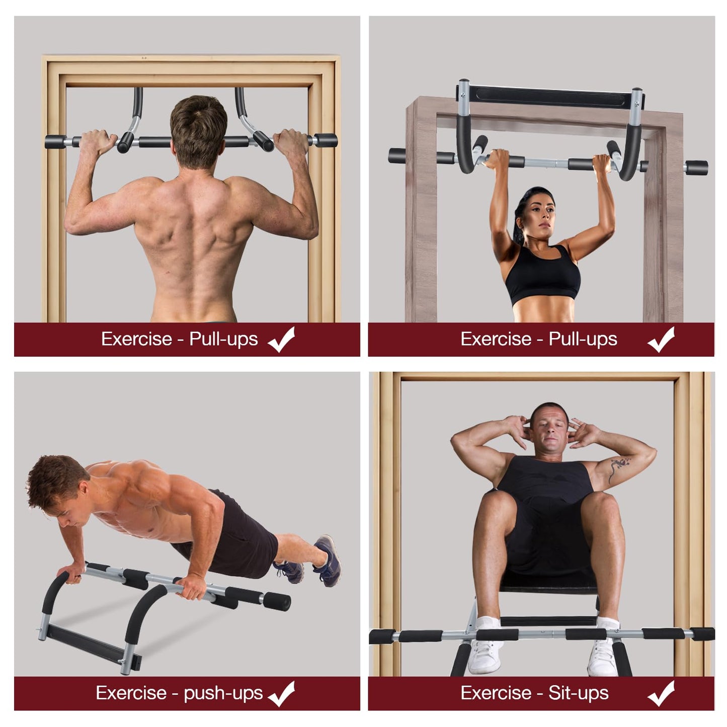 GYE Doorway Pull Up Bar for Home Gym, Adjustable Width, Heavy-Duty Steel，Max Limit 440 lbs Upper Body Fitness Workout Bar with Foam Grips，Indoor Portable Upper Body Workout Bar for Strength Training