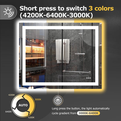 Hivone 40X32 LED Bathroom Mirror with Lights, Anti-Fog, Dimmable, Backlit + Front Lit, Smart Bathroom Vanity Mirror, Memory Function, Shatterproof, Tempered Glass (Horizontal/Vertical)