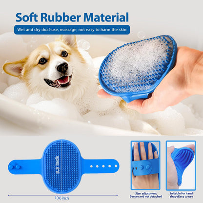 NVNAN 4Piece Dog Grooming Brush Set with Grooming Gloves, Deshedding Comb & Massage Bath Brush - Multifunctional Pet Hair Removal Tools for Shedding, Bathing, Brushing (Blue)