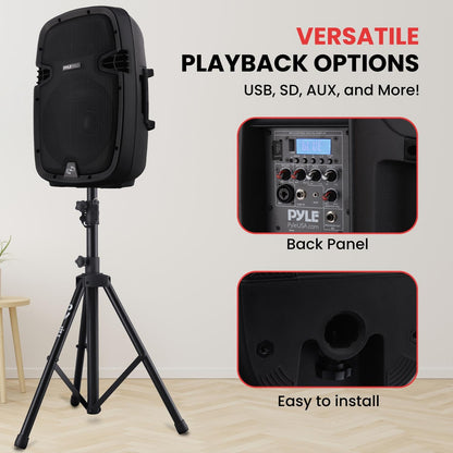 Pyle Wireless Portable PA system - 1000W High Powered Bluetooth Compatible Active + Passive Pair Outdoor Sound Speakers w/ USB SD MP3 AUX - 35mm Mount, 2 Stand, Microphone, Remote - Pyle PPHP1049KT
