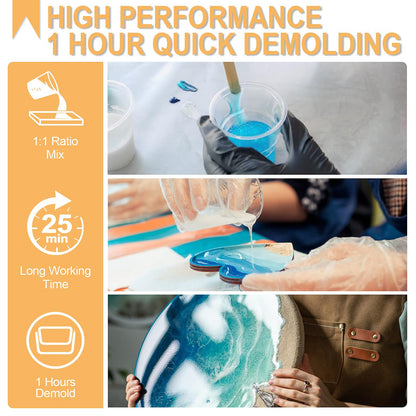 Puduo Fast Cure Epoxy Resin 68OZ, 1 Hour Quick Demold Epoxy Resin Kit, Crystal Clear, Strong, Anti-Yellowing Art Resin, Suitable for Casting, DIY, Resin Art, Molds, Jewelry, Easy to Mix 1:1 Ratio