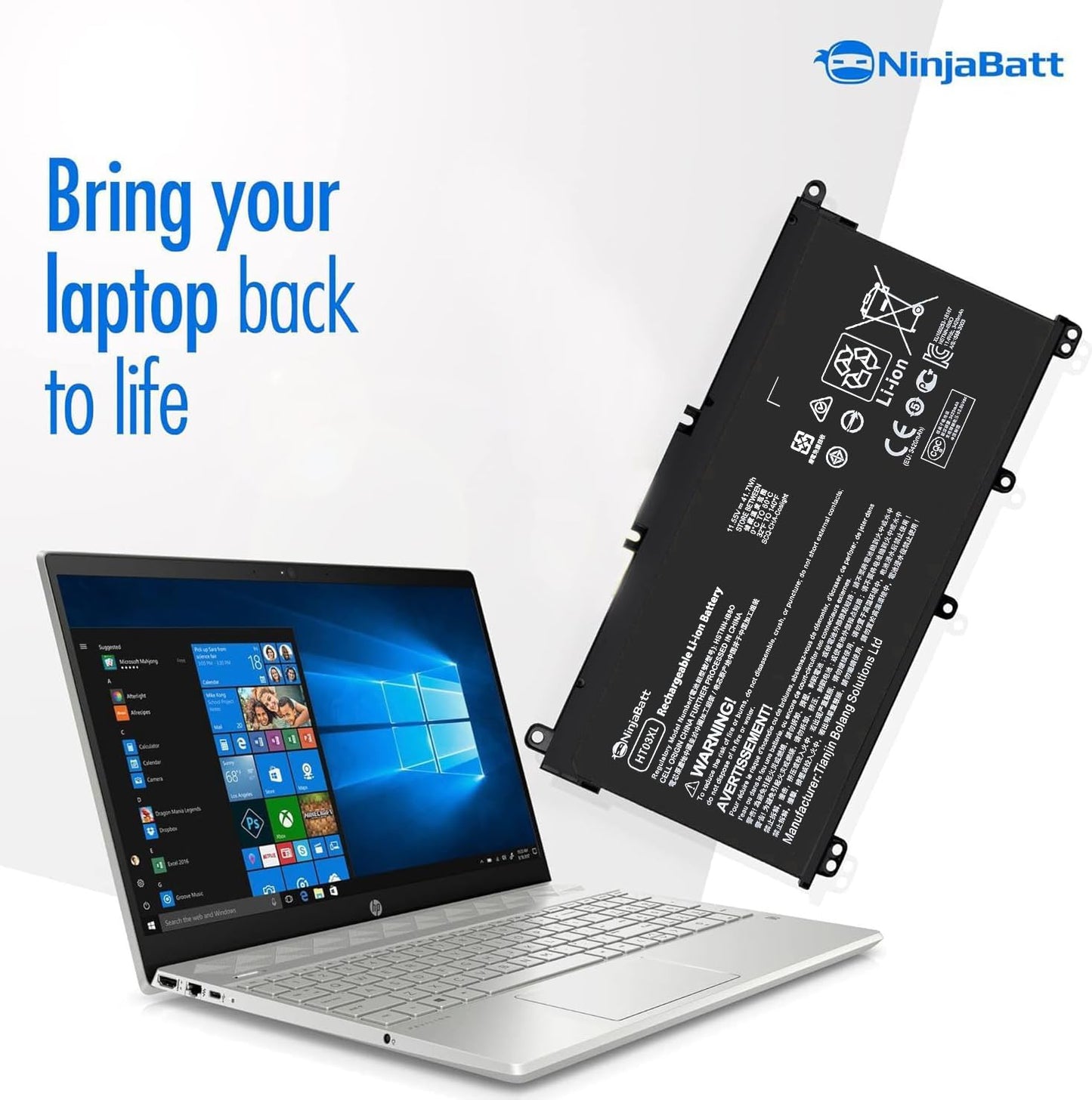 NinjaBatt HT03XL Battery for HP L11119-855 HW03XL 7265NGW Pavilion 15-DB Series14M-DH0003DX 14M-DH1003DX 15T-CS200 15-DY0013DX 15-DY1023DX 15-DY1751MS 15-CS3073CL