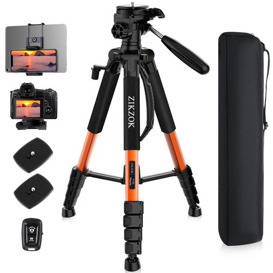 75inch Camera Tripod for ipad iPhone, Heavy Duty Aluminum Tripod with 360° Panoramic Ball Head,Compatible with Canon/Nikon/Sony DSLRs (Load 15 lbs for Travel/Live Streaming/Macro Shooting)