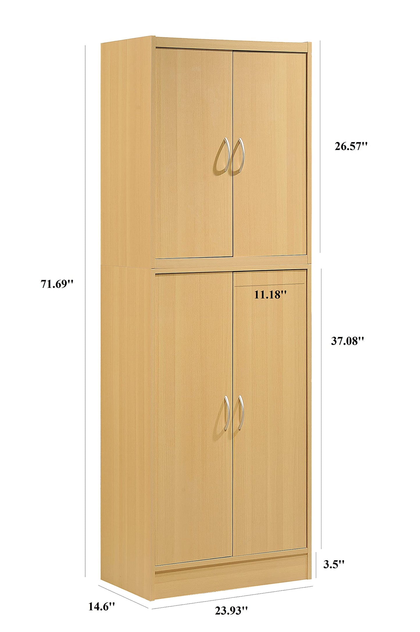Hodedah 4 Door Kitchen Pantry with Four Shelves, Beech