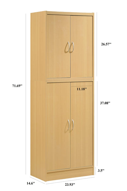 Hodedah 4 Door Kitchen Pantry with Four Shelves, Beech