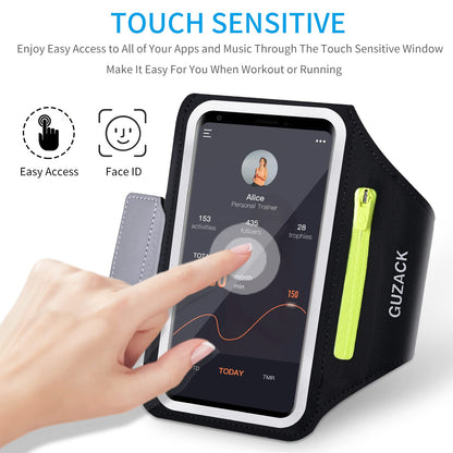 GUZACK Running Armband for iPhone 16 Pro 15 14 13 12 11 Pro Max/Plus/XR/XS, Galaxy S25/S24/S23/S22, with Card Slot & Key Pockets, Sports Arm Bands Cell Phone Holder Fit Up to 6.9 Inches Phone