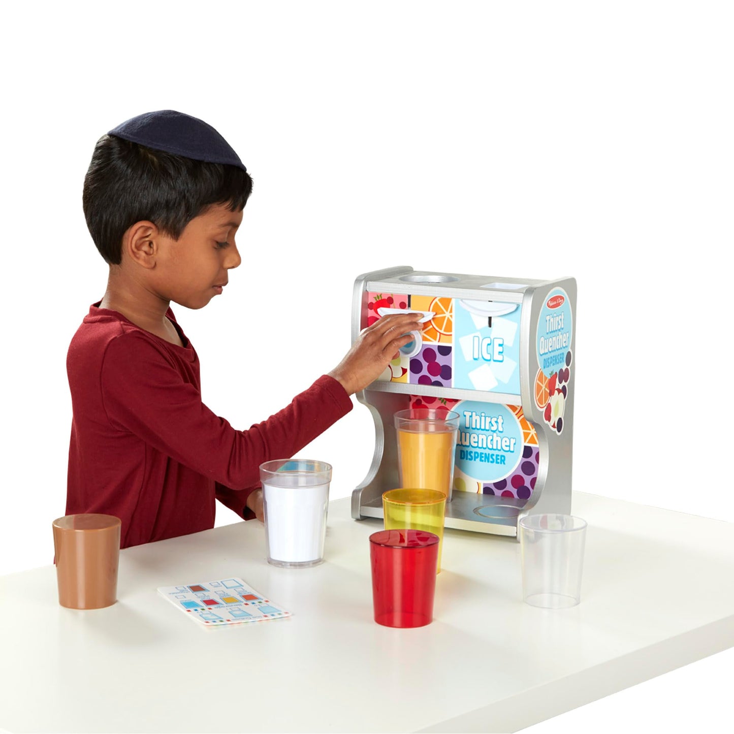 Melissa & Doug Wooden Thirst Quencher Drink Dispenser With Cups, Juice Inserts, Ice Cubes - FSC Certified