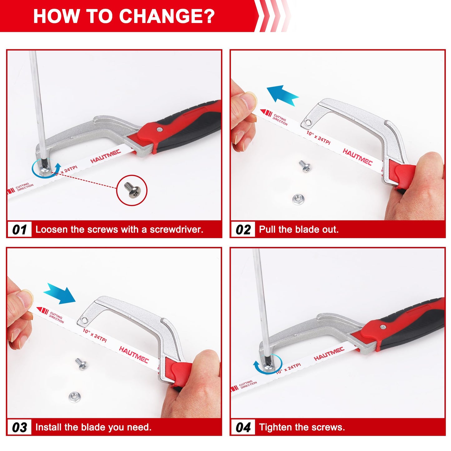 HAUTMEC Mini Hacksaw Small Hand Saw for Wood Metal Plastics Cutting Professional Hack Saw With 1 Pcs Bimetal Hss Blade, Especially Cuts In Tight Hard-Reach Spaces HT0035-PL