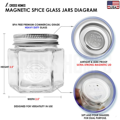 20 Set Magnetic Spice Jars Large 4 oz Refrigerator Hexagon Glass Spice Jars Magnetic Lids Shaker Spice Labels Magnet Glass Spice Containers for RV Travel Trailer Kitchen Fridge Cabinet Wall mount