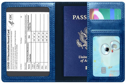 Passport Holder Cover Wallet Case RFID Blocking Leather Card Slot Travel Accessories Documents Organizer Protector for Women Men, Navy Blue