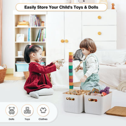 Ohmlove 4 Packs Storage Bins with Bamboo Lids - Plastic Storage Containers with Lids Stackable Storage Box：Storages Baskets for Organizing Desktop Closet Playroom Classroom Office,White