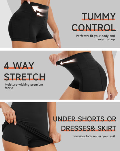 GAYHAY Biker Shorts for Women with Pockets - 8"/5"/3" Booty High Waisted Black Spandex Volleyball Short for Workout Yoga