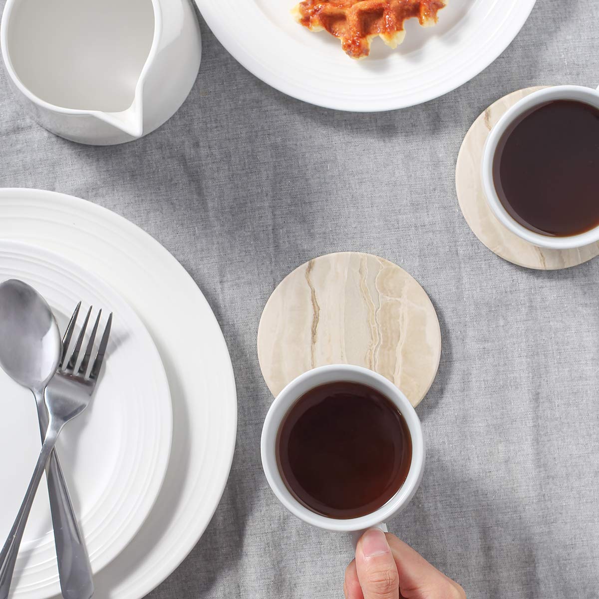 LIFVER Coasters Set of 6, Coasters for Drinks Absorbent Stone with Holder, Black Marble Style Ceramic Drink Coaster for Tabletop Protection, Coffee Table Decor Ideal for Home Decor House Warming Gifts