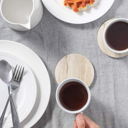 LIFVER Coasters Set of 6, Coasters for Drinks Absorbent Stone with Holder, Black Marble Style Ceramic Drink Coaster for Tabletop Protection, Coffee Table Decor Ideal for Home Decor House Warming Gifts