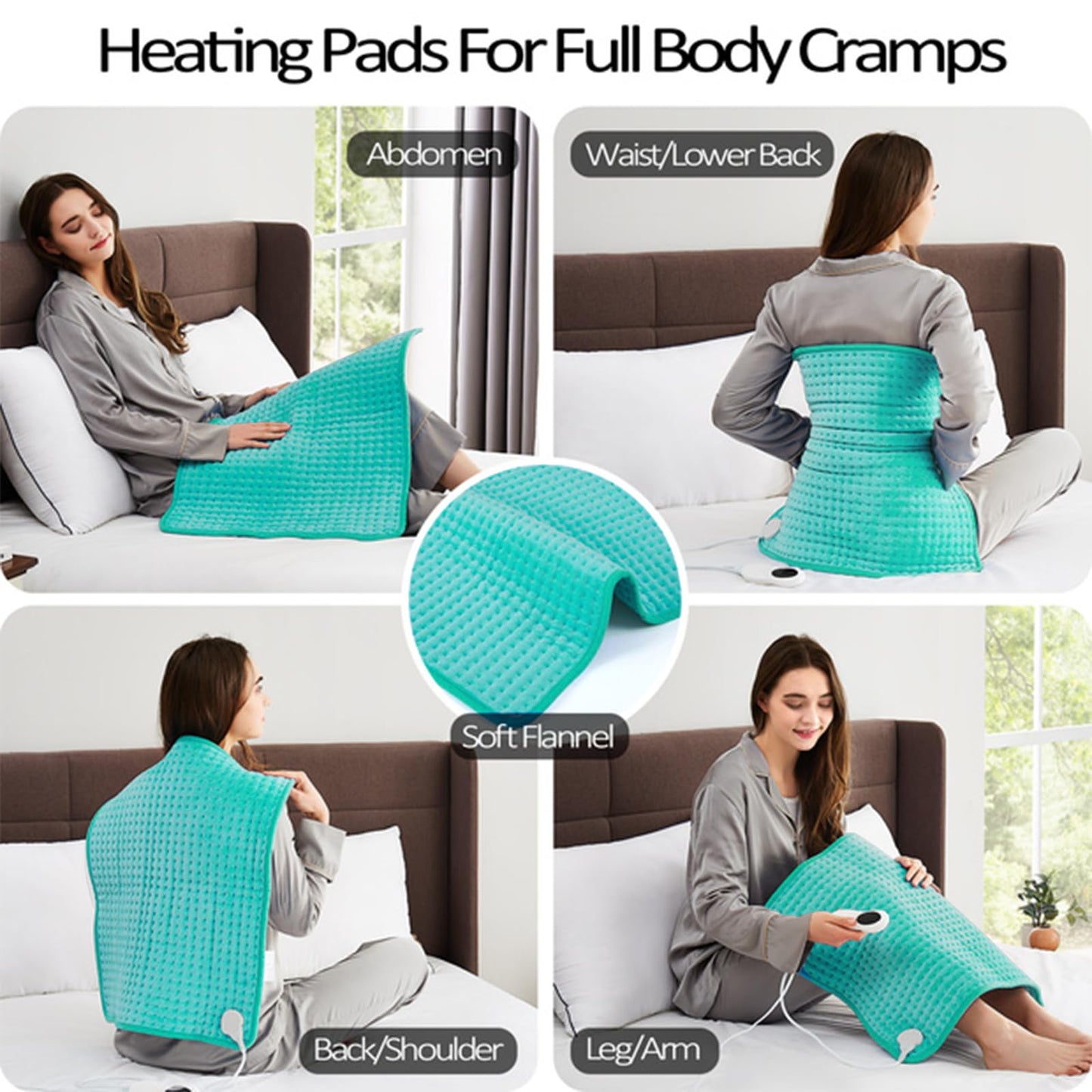 Heating Pad for Back Pain Relief & Cramps - Electric Heating Pads with Auto Shut Off -10 Heat Settings 6 Level Timer Dry & Moist Heat Pads Machine Washable - XXL Heating Pads (20"x24" Green)