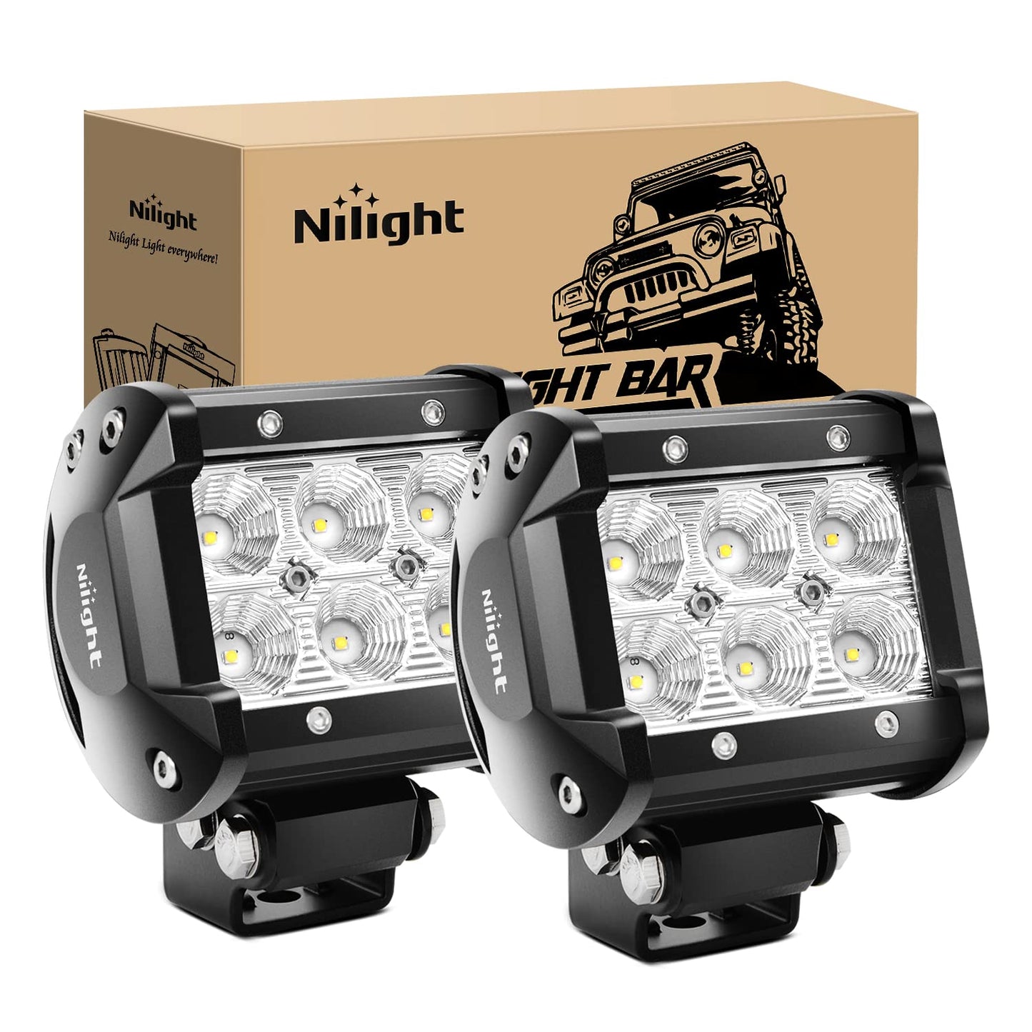 Nilight Led Pods 2Pcs 18W 1260LM Flood Led Off Road Lights Super Bright Driving Fog Boat Lights Led Work Light Bar for Trucks Pickup Golf Cart SUV ATV UTV 4x4 Van Camper