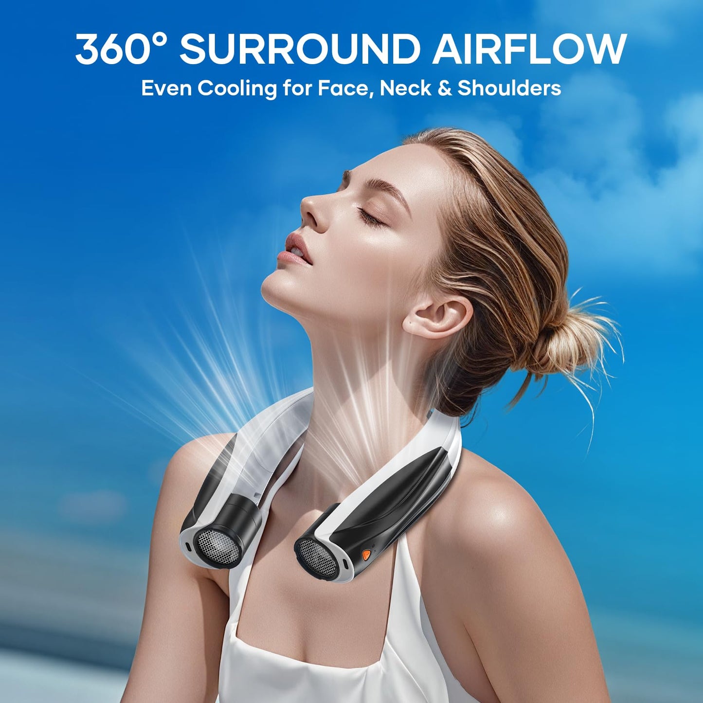 JIJ Neck Fan – Portable Neck Fan Rechargeable with 6 Adjustable Speeds, Neck Cooler with 360° Surround Breeze, Upgraded Long-lasting Wearable Fan for Hot Weather, Travel, Outdoor, Camping, Men & Women