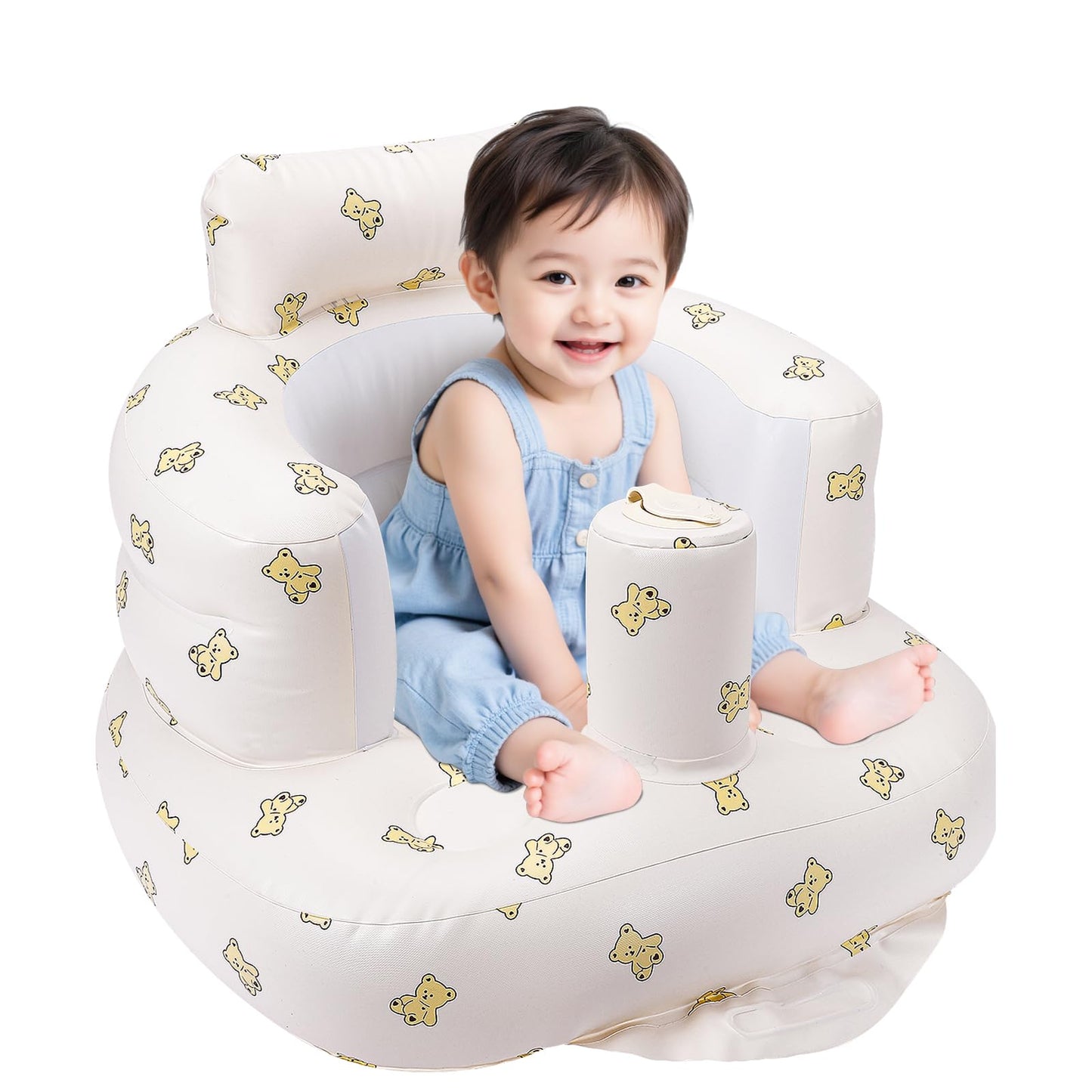 Momsnug Blow Up Seat for Baby, Inflatable Baby Chair 3 Months & Up, Chair for Babies Sitting Up with Built in Pump (Bear)