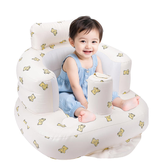 Momsnug Blow Up Seat for Baby, Inflatable Baby Chair 3 Months & Up, Chair for Babies Sitting Up with Built in Pump (Bear)