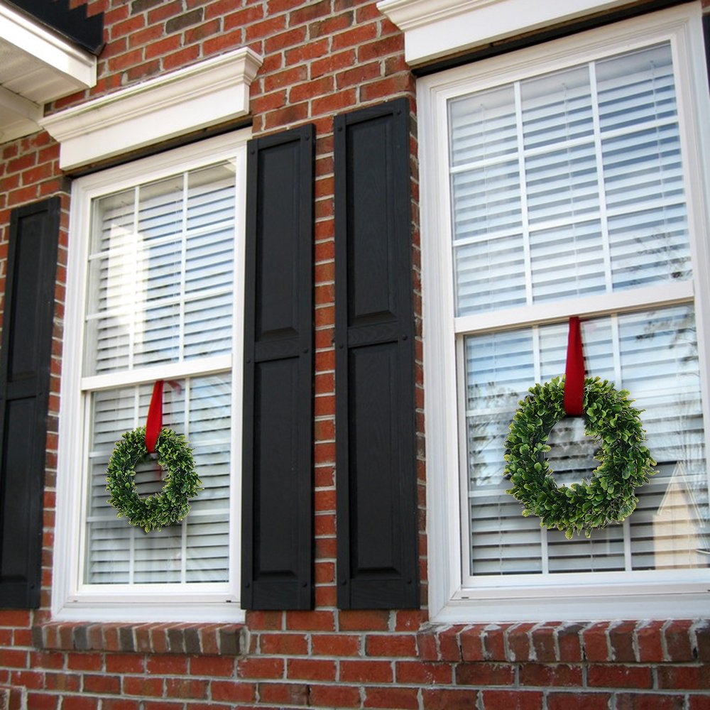 Lvydec Artificial Green Leaves Wreath - 15" Boxwood Wreath Outdoor Green Wreath for Front Door Wall Window Party Décor