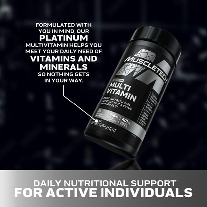 MuscleTech Platinum Multivitamins for Men & Women - Multi-Vitamin Supplement for Immune Support - 18 Vitamins & Minerals, Vitamin A C D E B6 B12 - Daily Workout Supplements for Men - 90 Capsules