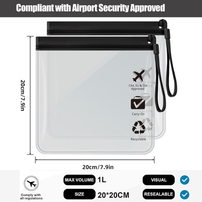 5Pcs Reusable TSA Approved Security Clear Toiletry Bag-Quart Size for EU UK & US Carry-on Regulations Security Waterproof & Leakproof Travel Bags for Liquids, Travel Accessories Holiday Essentials