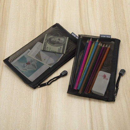 HRX Package Nylon Mesh Cosmetic Zipper Bags, 6PCS Black Makeup Pouches Travel Organizer Case for Purse Diaper Bag (A5 x 3pcs, A6 x 3pcs)