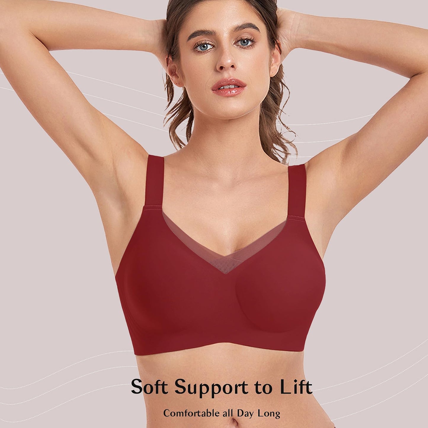 MOEOZLLO V Lace Bras for Women No Underwire Seamless Bralettes for Women Wireless Bra Soft Support Everyday T Shirt Bras -Red,L