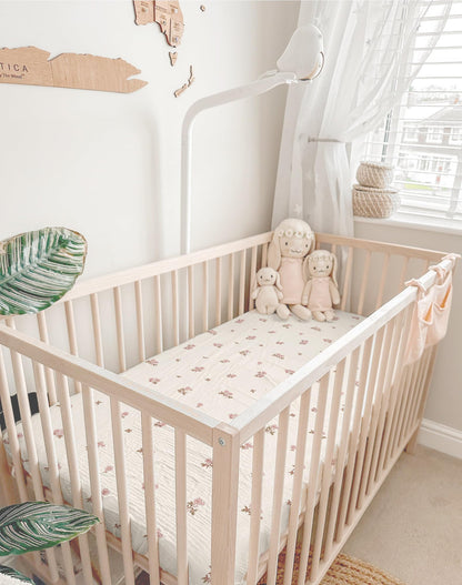 Pack and Play Sheets for Baby Boy and Girl 2 Pack, Neutral Muslin Cotton Pack N Play Mattresses Sheet 27"x39", Muslin Nursery Bedding Soft and Breathable Comfort (Vintage Blossom & Pink)