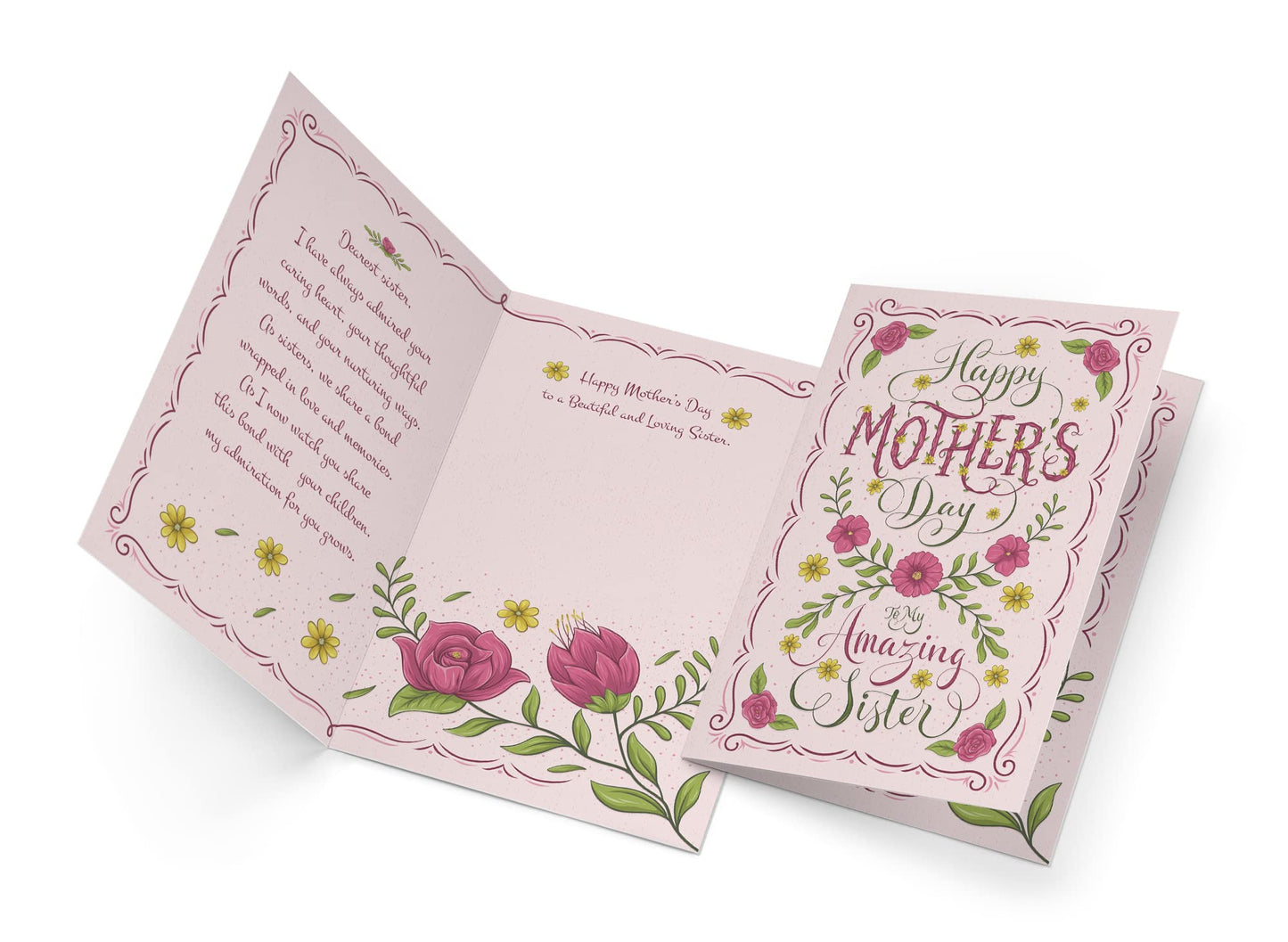 Prime Greetings Sister Mother's Day Card, Made in America, Eco-Friendly, Thick Card Stock with Premium Envelope 5in x 7.75in, Packaged in Protective Mailer