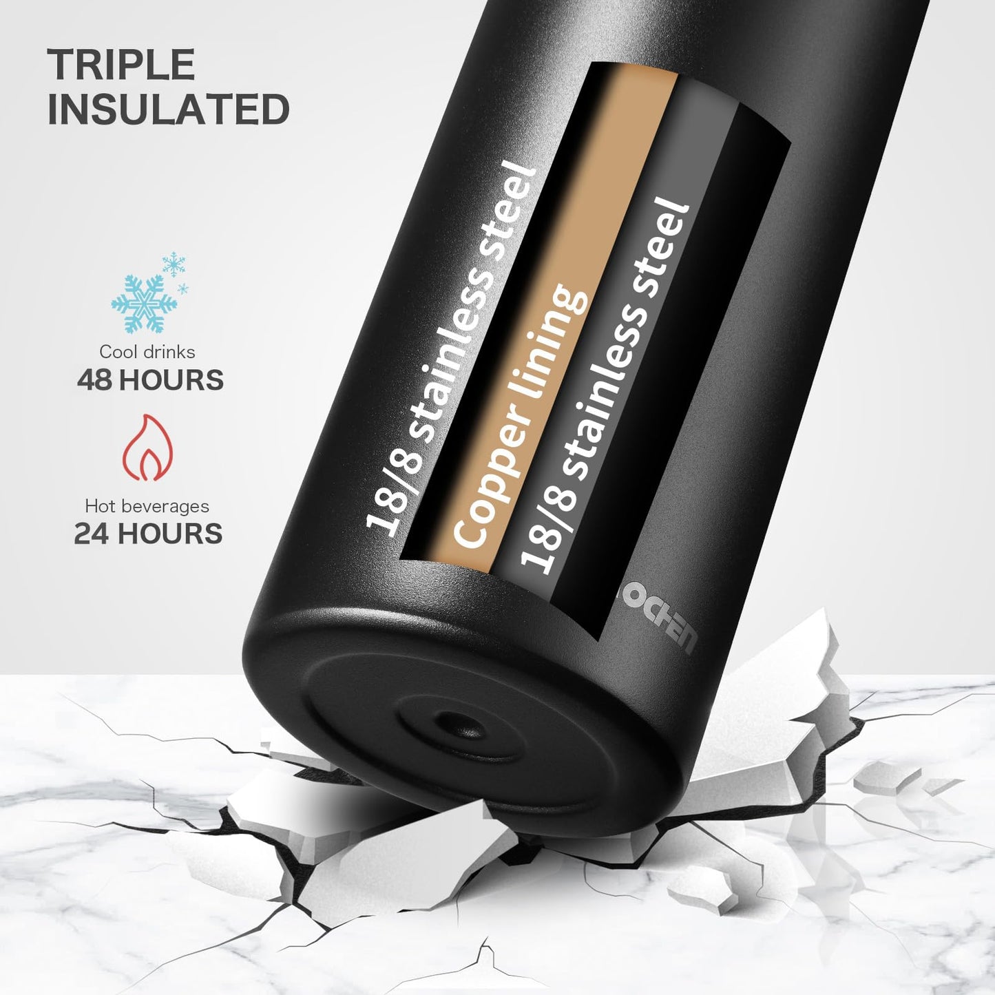 KXIAOCHEN Insulated Water Bottle, Stainless Steel Water Bottle, 2 Lids (Straw and Handle Lid),Wide Mouth Metal Water Bottles Keep Hot and Cold, Double Walled, Thermo Mug, Metal Canteen