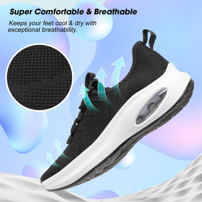 Rollstep Wide Toe Box Shoes Women Extra Wide Width Sneakers Diabetic Air Cushion Road Running Shoes Ultra Light Wide Tennis Sneakers Gym Training Breathable Walking Shoes Black 39