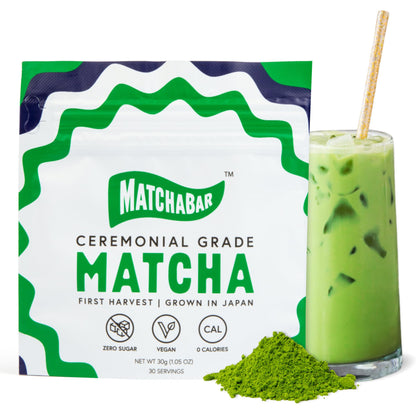 Matchabar Matcha Powder (30g) - Ceremonial Grade Authentic Japanese Matcha Green Tea - Matcha Green Tea Harvested in Japan - Matcha Tea Powder Latte - Zero Sugar, Vegan & 0 Calories