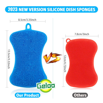 Geloo.Silicone Sponge Dish Brush, Double Sided Cleaning Brush for Dishes, Kitchen Gadgets and Accessories (3 Pack)