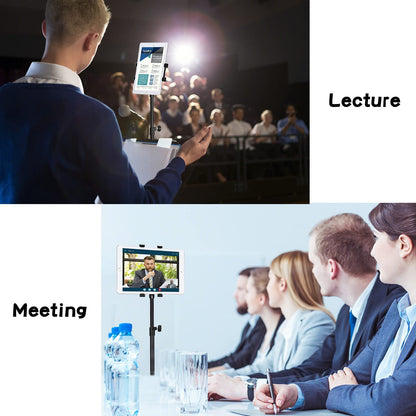 Raking Tablet Floor Stand, Height Adjustable Cellphone Floor Stand with 360°Rotating Tripod Mount, Compatible with iPhone iPad Mini/Air/Pro and All 5.5-12.9 Inch Devices