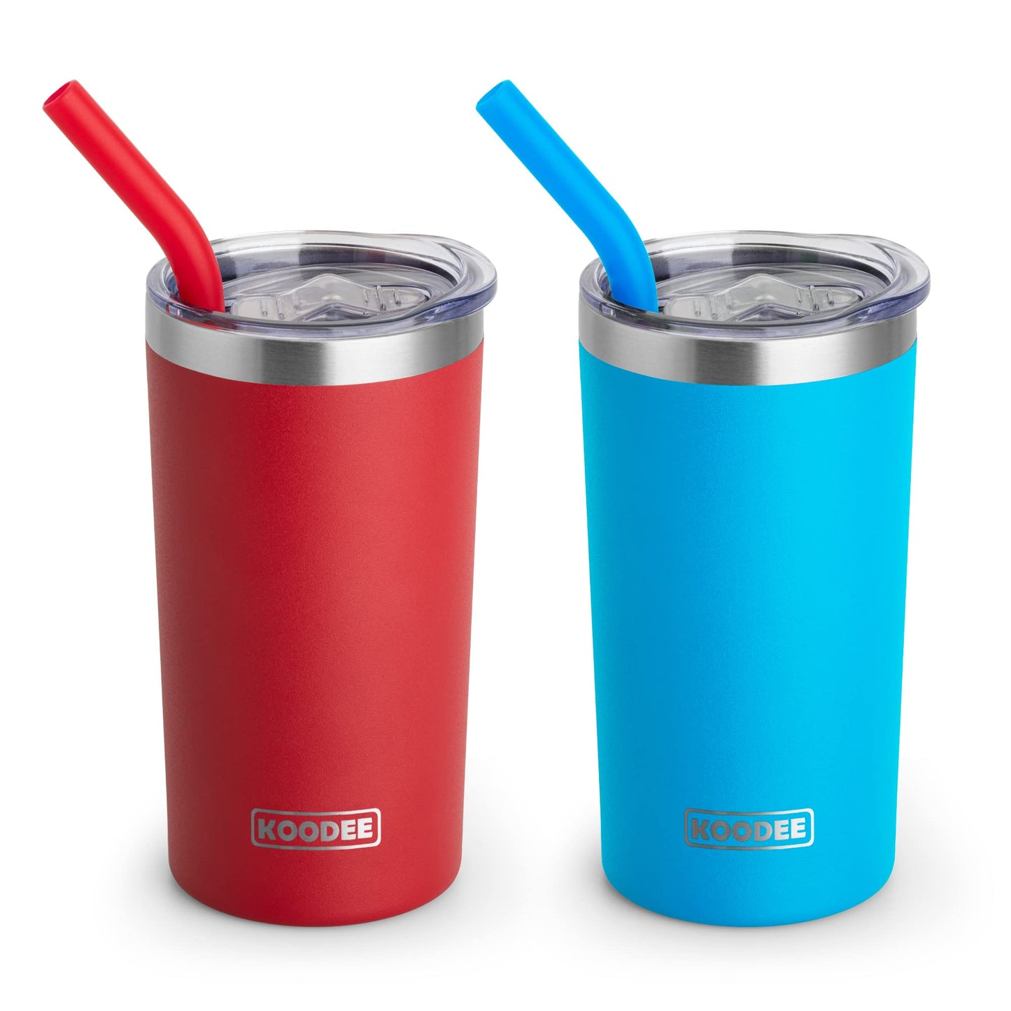 koodee Tumbler with Lids and Straws-12 oz Skinny Tumbler Stainless Steel Double Wall Vacuum Insulated Water Cup Spill Proof, BPA Free (Canyon Red-Sky Blue)