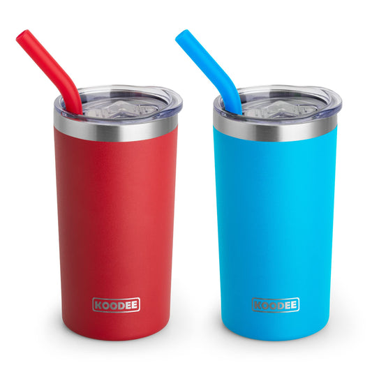 koodee Tumbler with Lids and Straws-12 oz Skinny Tumbler Stainless Steel Double Wall Vacuum Insulated Water Cup Spill Proof, BPA Free (Canyon Red-Sky Blue)