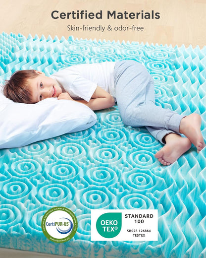 PERLECARE 3 Inch 7-Zone Full Memory Foam Mattress Topper, Cooling Gel Mattress Topper with Airflow Channels, CertiPUR-US Certified Egg Crate Bed Topper for Body Pressure Relief, Full