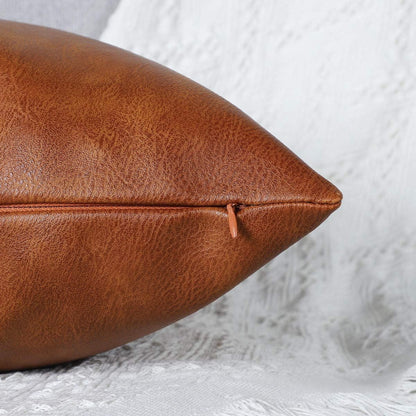 MANDIOO Set of 2 Faux Leather Decorative Throw Pillow Covers Modern Solid Outdoor Cushion Cases Luxury Pillowcases for Couch Sofa Bed 22x22 Inches Brown
