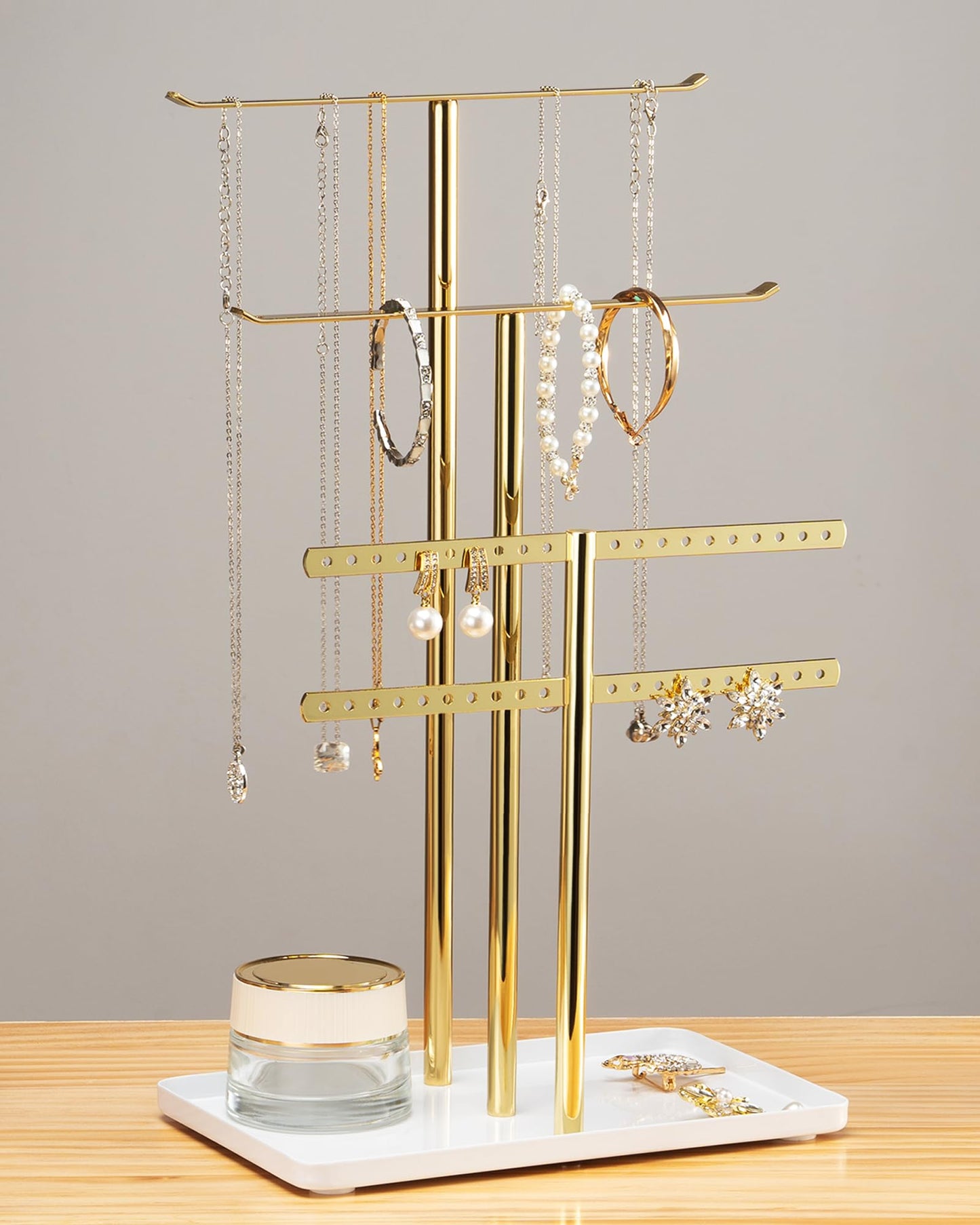 pickpiff Jewelry Stand Organizer Necklace Holder- 14.5" Sturdy Earring and Bracelet Display Hanger, Luxurious Gold, Aesthetic Room Decor