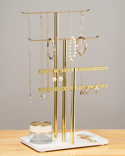 pickpiff Jewelry Stand Organizer Necklace Holder- 14.5" Sturdy Earring and Bracelet Display Hanger, Luxurious Gold, Aesthetic Room Decor