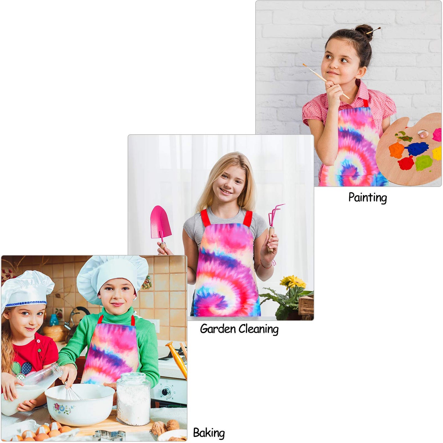 Kid Girls Boys Apron, Adjustable Kitchen Cooking Chef Apron with Pocket for Cooking Baking Art Painting Gardening,Tie Dye, 6-12Years