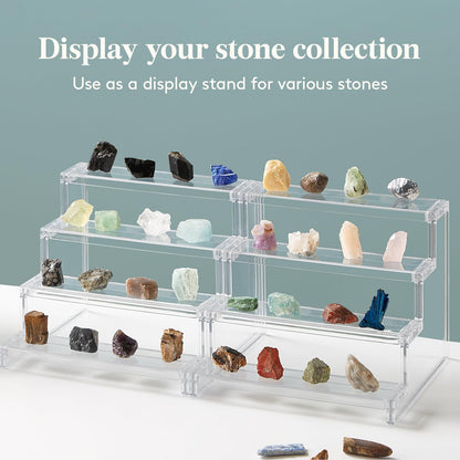 Lifewit 4 Tier Clear Display Riser Stand, Tool-free Assembly, Plastic Organizers for Figures, Cupcake, Perfume, Dessert, Desktop Display Stand for Organize and Decoration, 9 Inch, 1-Pack