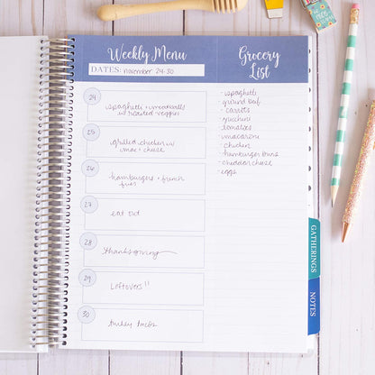 Large Meal Prep Planner, Spiral, Pull-off Grocery Shopping Lists, Kitchen Management, Tabbed Dividers, Laminated Covers, Easy Organizing, Avoid Food Waste, Folder Pockets, Covers a full Year - Eccolo