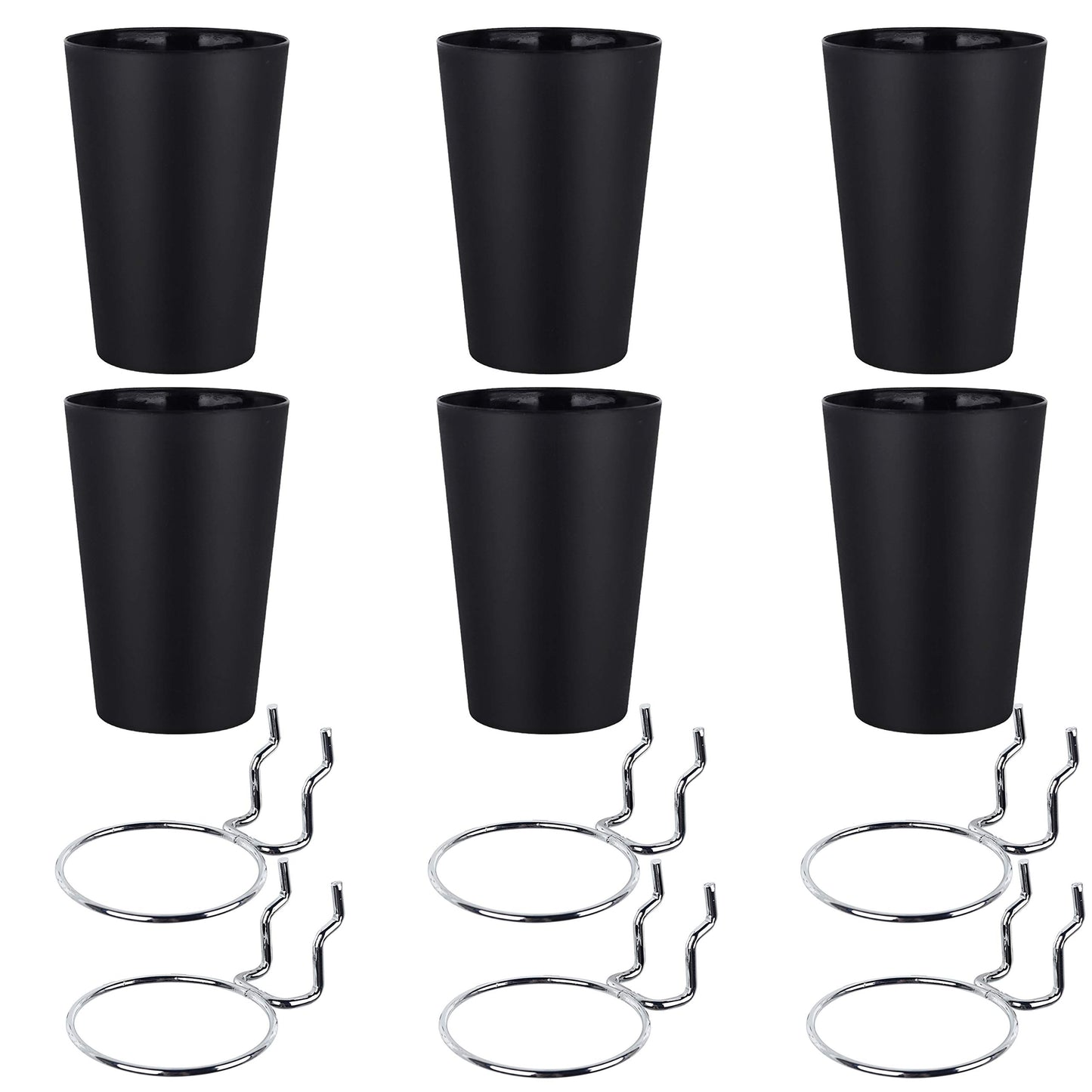 Kuhome 6 Set Ring Style Pegboard Hooks with Pegboard Cups, Black, Stainless Steel & Plastic, Ideal for Craft Room, Work Bench, Garage