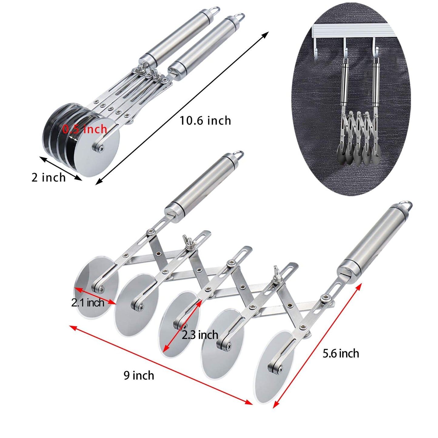 5 Wheel Pastry Cutter Stainless Pizza Slicer Multi-Round Dough Cutter Roller Cookie Pastry Knife Divider with Handle