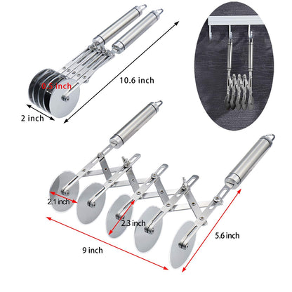 5 Wheel Pastry Cutter Stainless Pizza Slicer Multi-Round Dough Cutter Roller Cookie Pastry Knife Divider with Handle