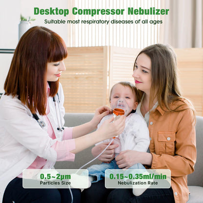 Portable Nebulizer, Nebulizer Machine for Adults and Kids, Compressor Nebulizer with 2 Masks & Mouthpiece, Low Noise Nebulizer for Breathing Comfort, Desktop Nebulizer for Home Use