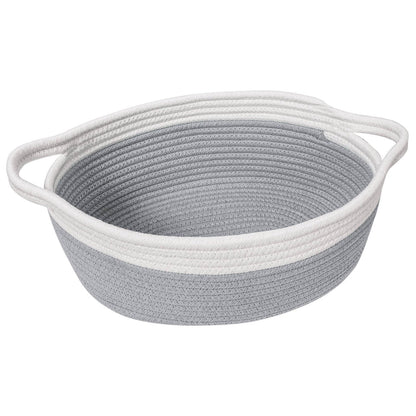 Goodpick Small Woven Storage Basket with Handles, Cotton Rope Baskets for Gifts Empty, Dog Toys, Diapers, Towels, Easter Baskets for Kids, 12" x 8" x 5", Gray