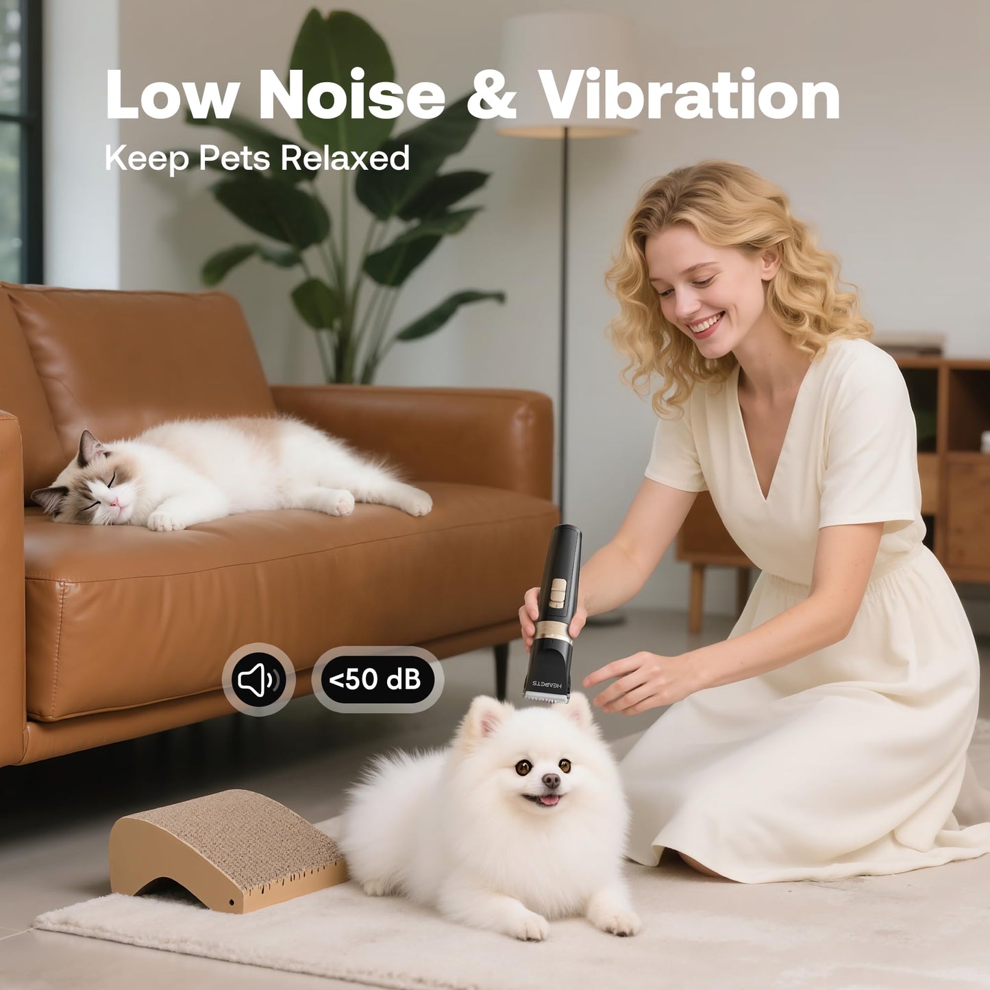 HEAPETS Dog Hair Clippers for Grooming Kit and Dog Paw Trimmer Nail Grinder for Grooming, Low Noise Rechargeable Cordless, Shaver Grooming Supplies for Pet Cats Dogs (Black, White)